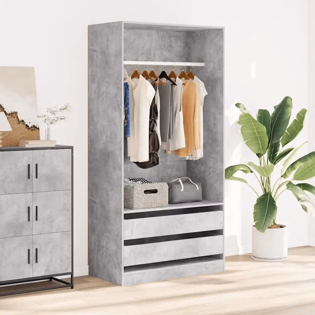 Armadio moderno in legno multistrato DESIGN IN Grigio Cemento con cassetti interni e appendiabiti L/P/H: 100 x 50 x 200 cm – 2