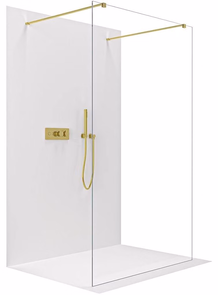 CERANO - Box doccia Walk-in Onyx Duo L/P - 8 mm - montante squadrato - dorato, vetro trasparente - 50x200 cm