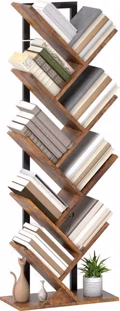 Libreria a scala HOMCOM con 9 ripiani a forma di albero, marrone rustico per ufficio e soggiorno