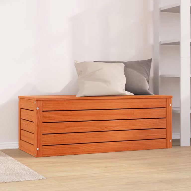 Scatola di stoccaggio in legno di pino cerato marrone vidaXL L 89 cm, P 36,5 cm, H 33 cm