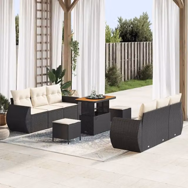 Set Divano da Giardino 9 pz Nero polyrattan 3361830