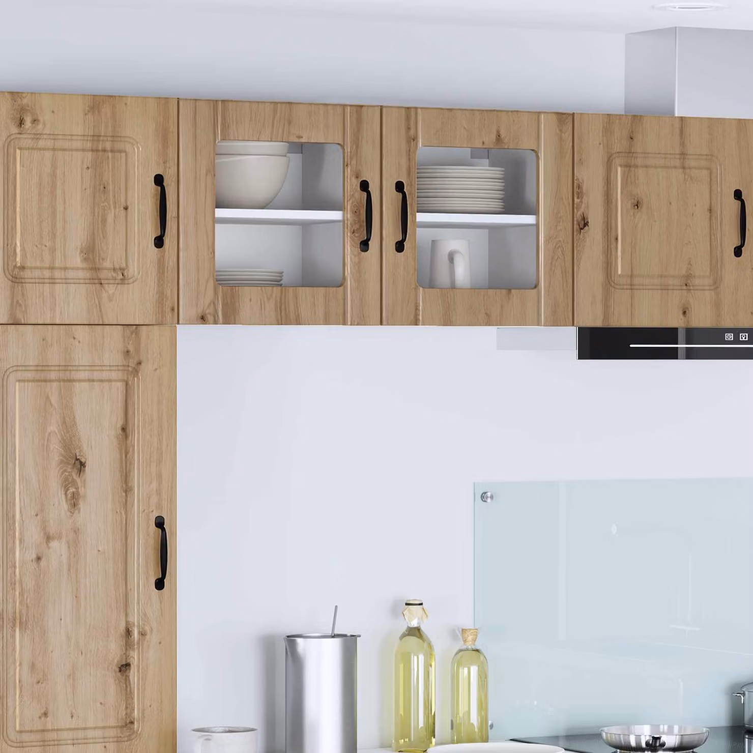 Mobile da parete LUCCA vidaXL in legno rovere con ante in vetro, marrone
