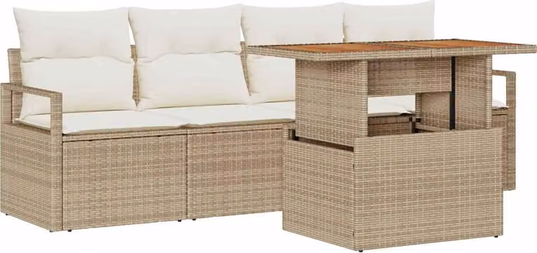 Set Divano da Giardino 5 pcs Beige Poly Rattan