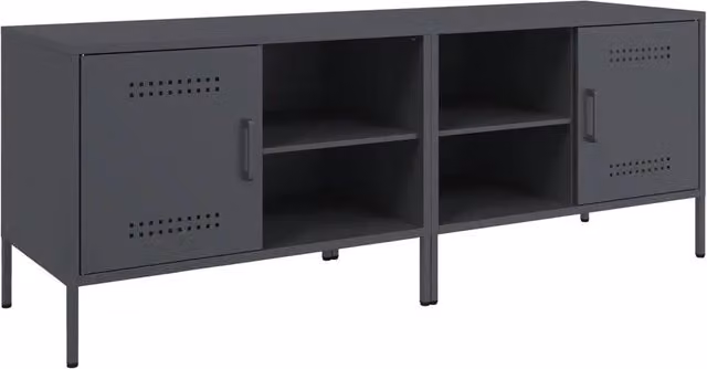 Set di 2 mobili porta TV in stile industrial in acciaio color antracite opaco L 68 cm x P 39 cm x H 50,5 cm