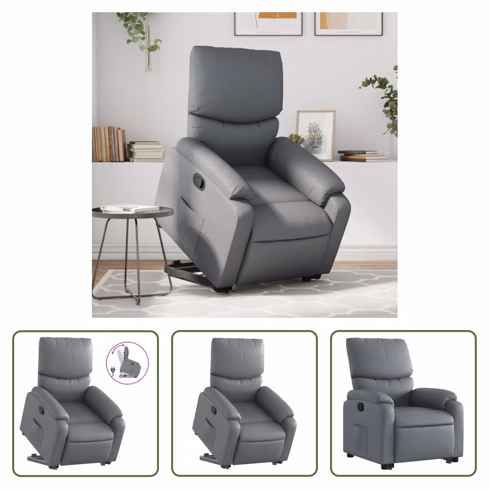 The Living Store Poltrona relax con supporto in piedi in Pelle finta grigia