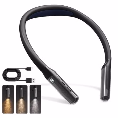 LQWELL Lampada da lettura a LED con 3 colori e 3 livelli di luminosità regolabili, pieghevole, portatile, ergonomica, ricaricabile per lettori, uncinetto, cucito, maglia