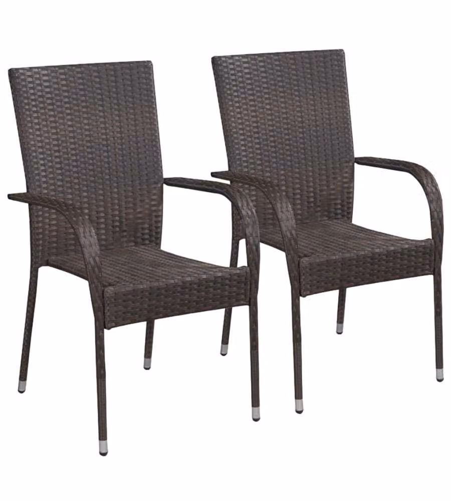 Sedie da Esterno Impilabili 2 pz in Polyrattan Marrone
