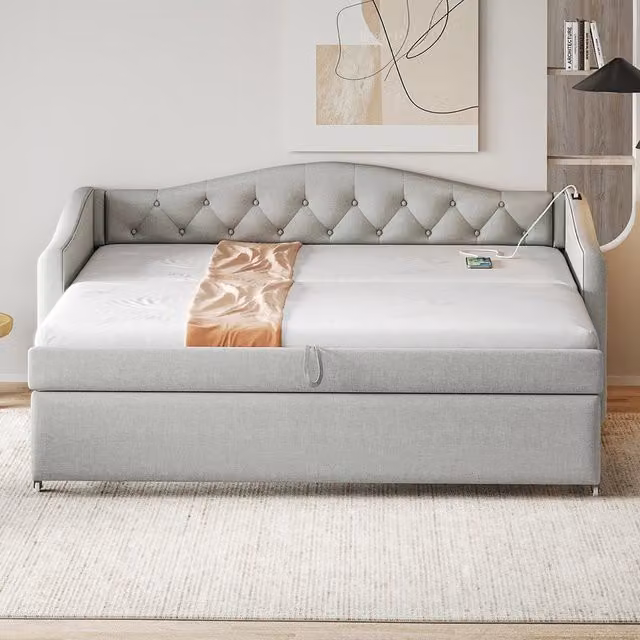 Letto estensibile 90x200 cm - Xylo - Grigio lino, USB, classico, con rete