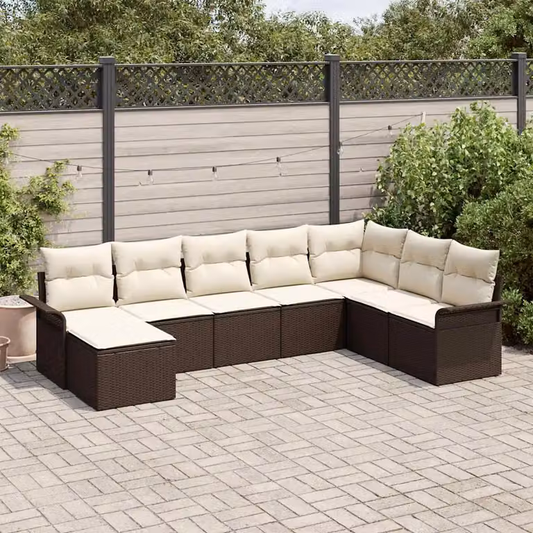 Set Divano da Giardino a L vidaXL da 8 Pezzi con Cuscini Beige e Struttura in Metallo Marrone