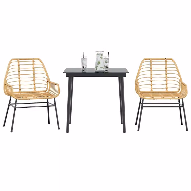 Set da pranzo da giardino vidaXL in 3 pezzi marrone in polyrattan e vetro