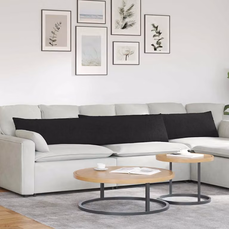 Set di 2 cuscini da divano vidaXL in tessuto nero con rivestimento rimovibile, L 200 cm x P 40 cm x H 40 cm