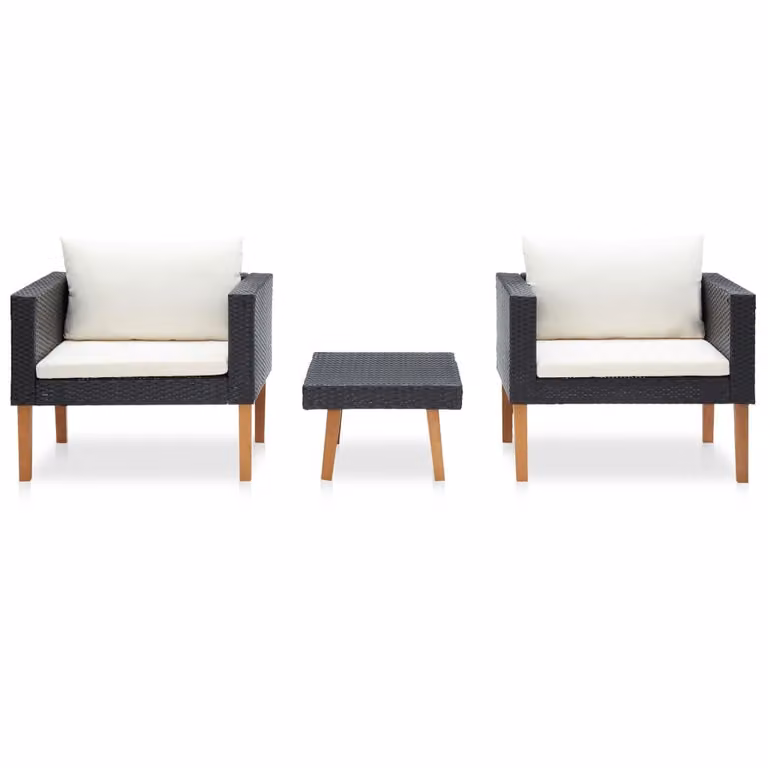 vidaXL Set 3 pezzi da giardino con cuscini in polirattan nero