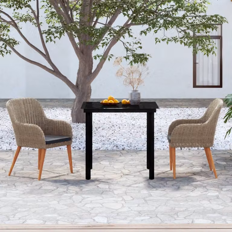 The Living Store Set da pranzo da giardino 3 pezzi con cuscini Brown