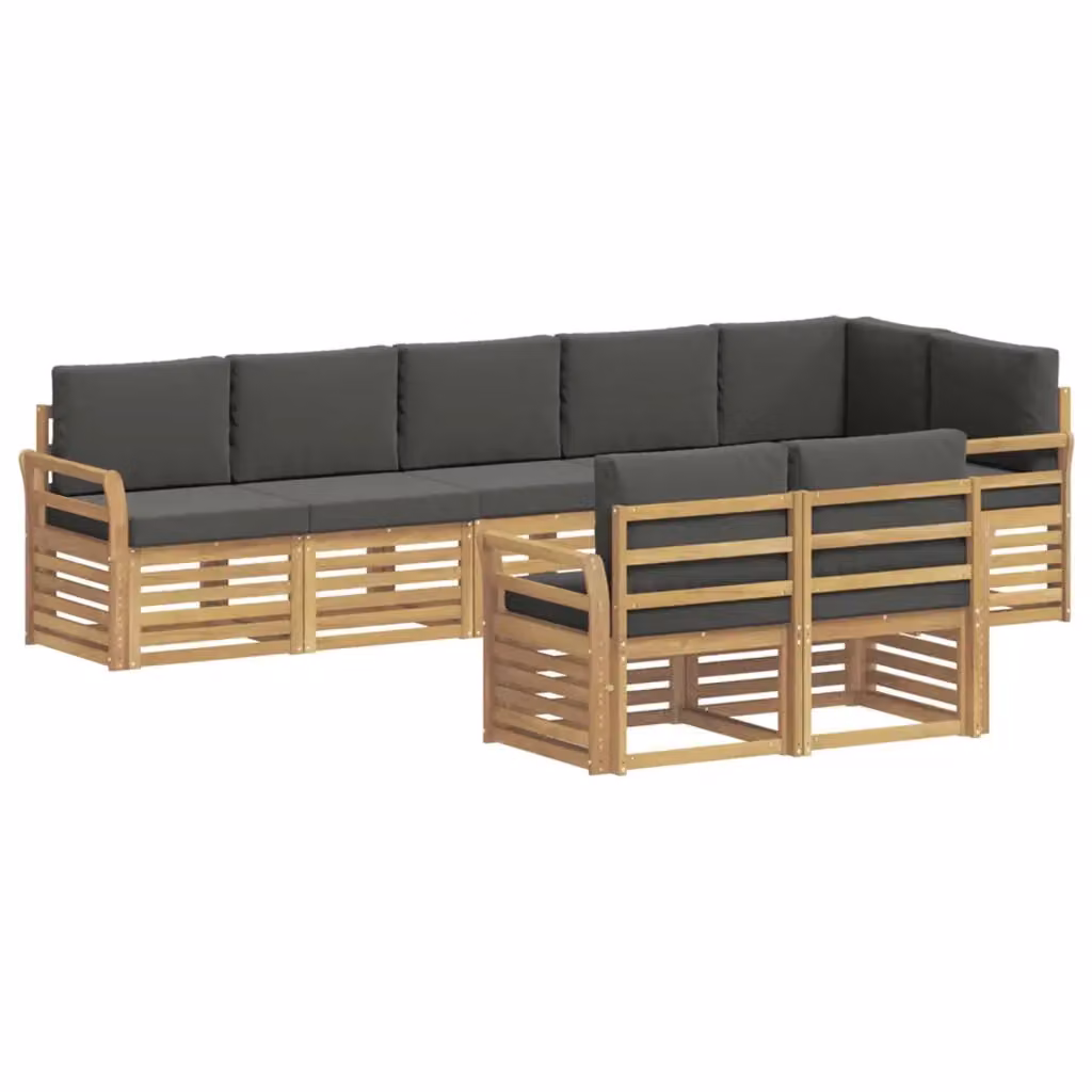 Set di divani da esterno a L vidaXL in legno di acacia con cuscini, Bianco e Antracite – 2