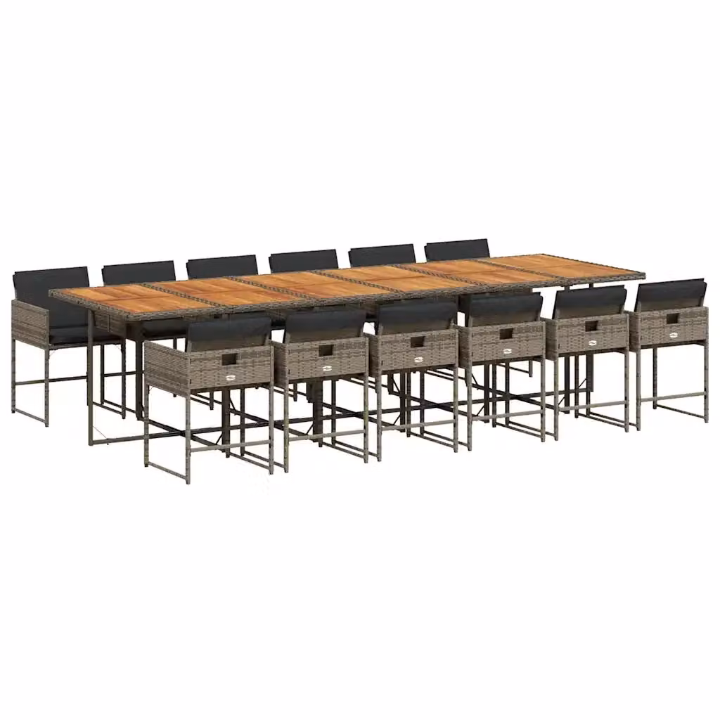 Set da pranzo da giardino vidaXL in polyrattan e legno di acacia con 13 pezzi e cuscini, grigio e marrone – 2