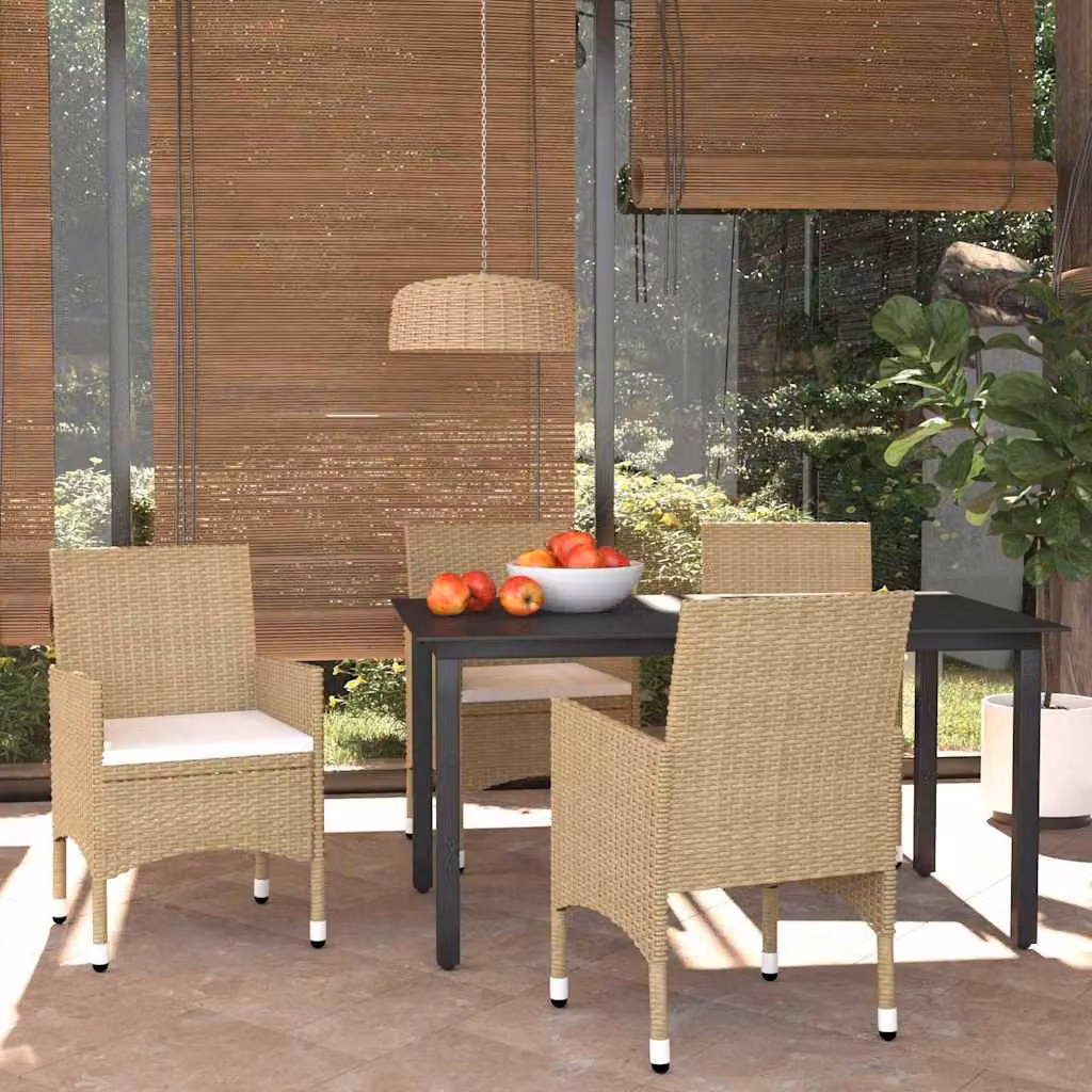 Set da pranzo da giardino vidaXL in polyrattan beige con 5 pezzi e cuscini