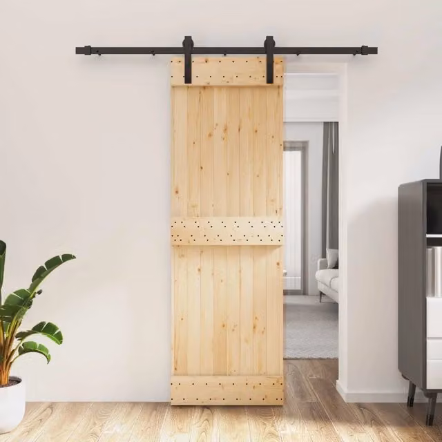 Porta scorrevole moderna vidaXL in legno e acciaio, colore naturale e nero, H: 210 cm, L: 183 cm, P: 16 cm – 1