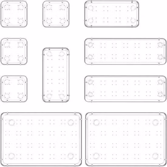 Uniqoos® Set di 10 organizer trasparenti per cassetti, in plastica trasparente, disponibili in 4 dimensioni: (4 unità da 7,62 x 7,62 x 4,57 cm; 2 unità da 15,24 x 7,62 x 4,57 cm; 2 unità da 22,86 x 7,62 x 4,57 cm; 2 unità da 22,86 x 15,24 x 4,57 cm) per c