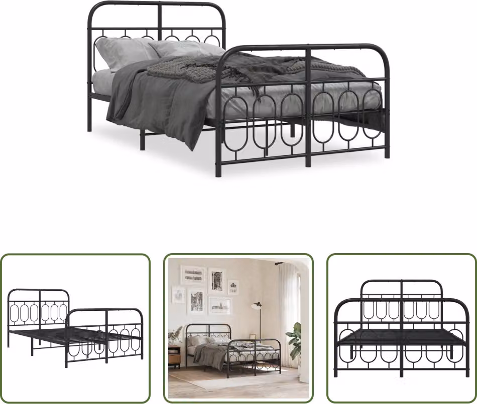 The Living Store Struttura letto con testiera e pediera in metallo nero 120x190 cm