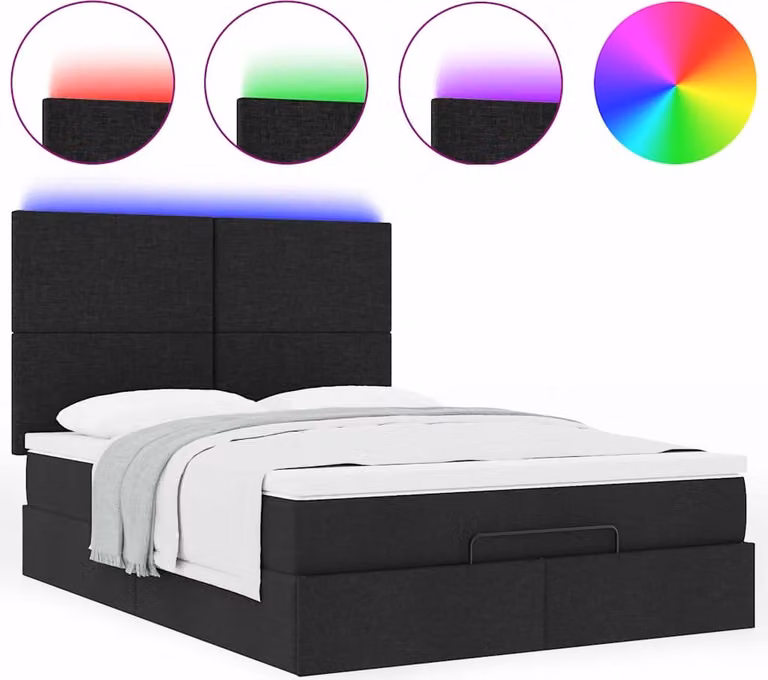 Struttura Letto Pouf con Materasso Nero 140x200 cm in Tessuto