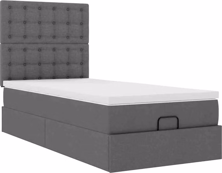 Pouf Letto con Materasso Grigio Scuro 90x200 cm in Tessuto