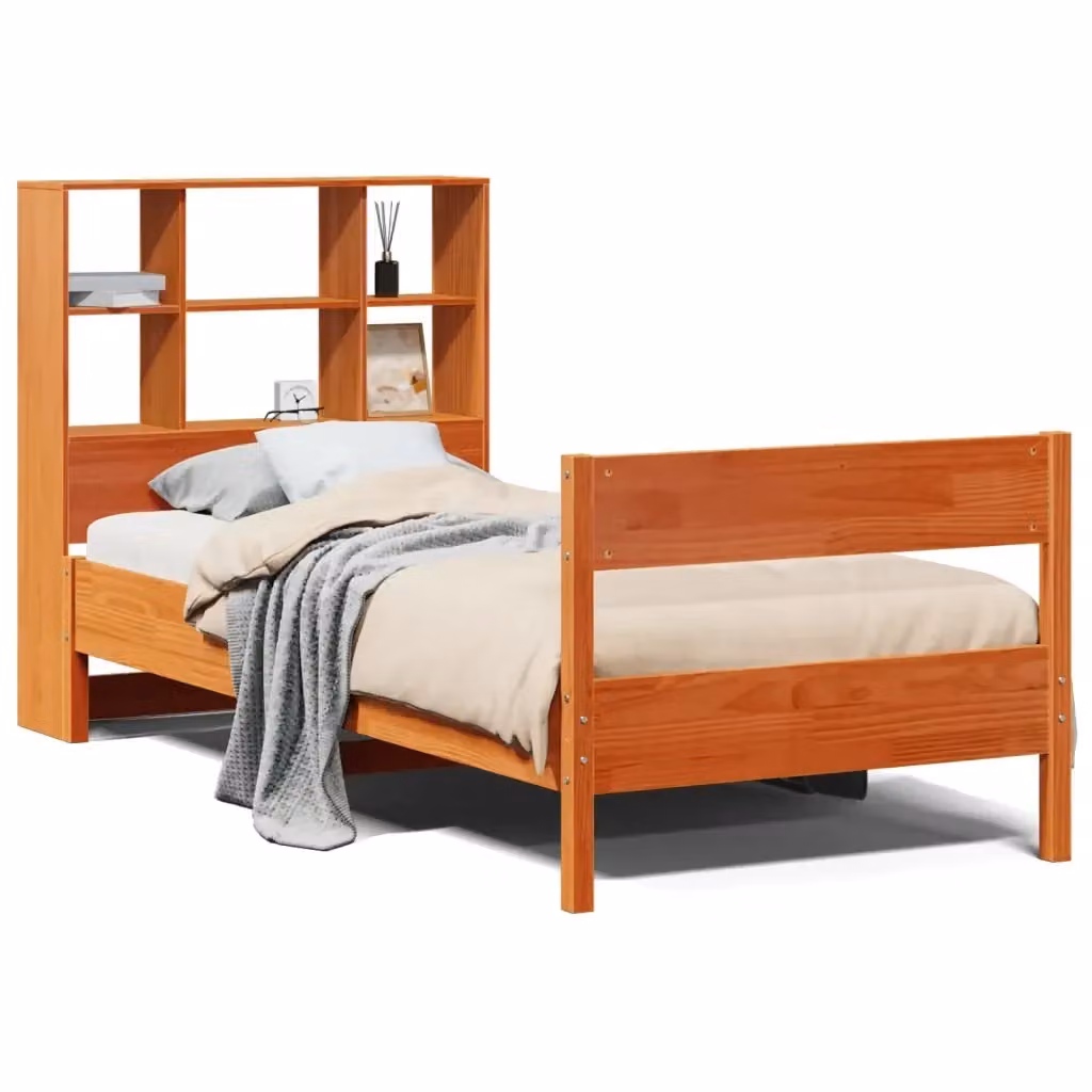 Letto Libreria vidaXL in Pino Massiccio Marrone Cera con Scomparti Laterali L: 190 cm, P: 75 cm, H: 110 cm – 2