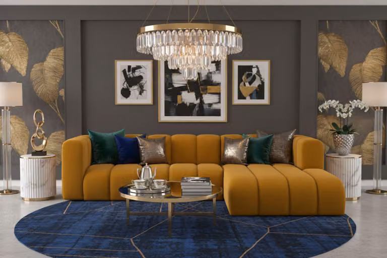 Divano angolare Kaiser Möbel a forma di L Grand L 287 cm, tessuto velour Salvador, giallo, destro