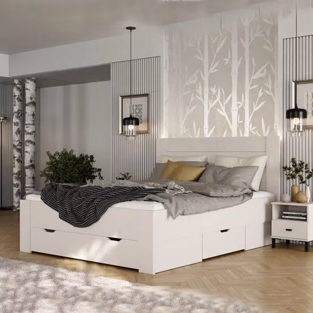 Letto Matrimoniale Siwwa, Letto Matrimoniale Dimensione Materasso 160x200 cm, Bianco Crema