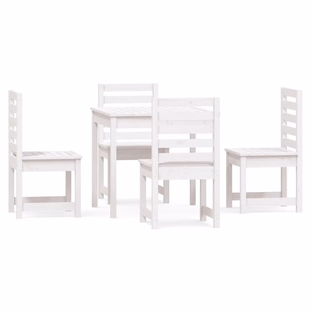 Set da Pranzo per Giardino 5pz Bianco in Legno Massello di Pino