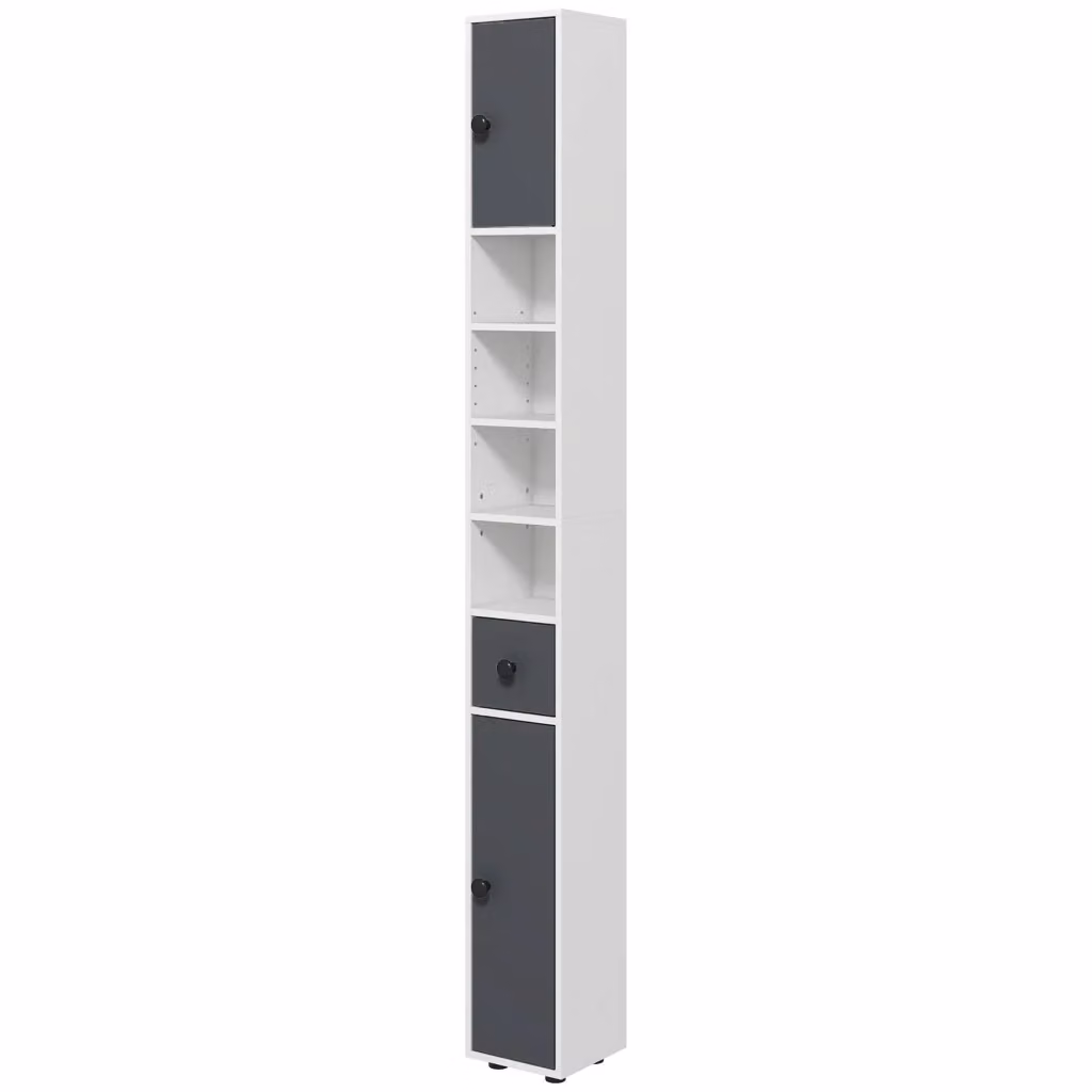 Colonna bagno XYLO con cassetto e ante, 5 ripiani, grigio opaco, L/P/H: 20 x 20 x 180 cm – 2