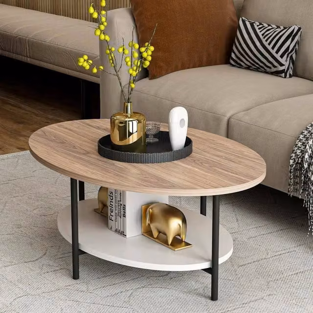 Subiaco, Tavolino da Salotto Ovale in Legno Bianco e Quercia, L: 90 cm, P: 60 cm, H: 36 cm – 1