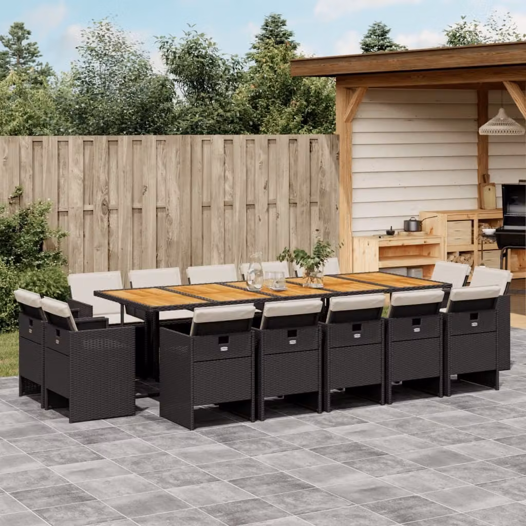 Maison Exclusive - Set da Pranzo da Giardino 15 pz con Cuscini Nero in Polyrattan