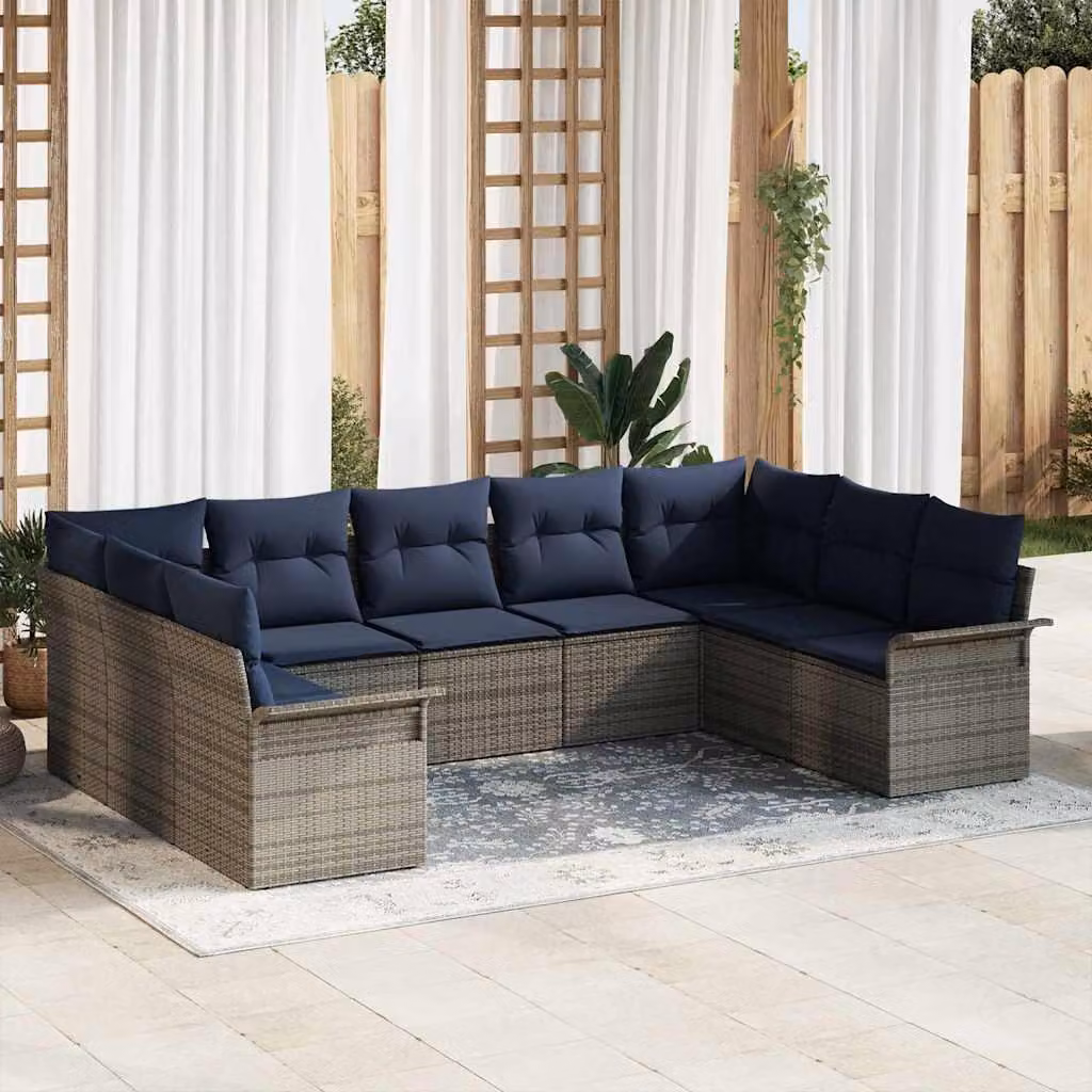 Maison Exclusive - Set da giardino composto da 9 pezzi, divano in rattan sintetico color grigio chiaro