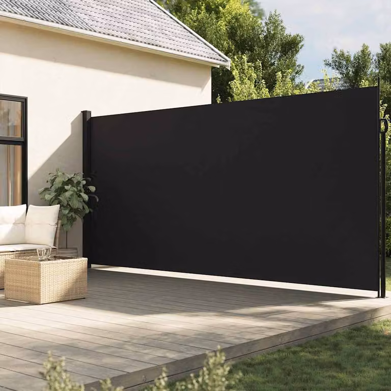 Tenda da Sole Laterale Retrattile vidaXL in Alluminio e Poliestere Nera L: 600 cm, H: 220 cm