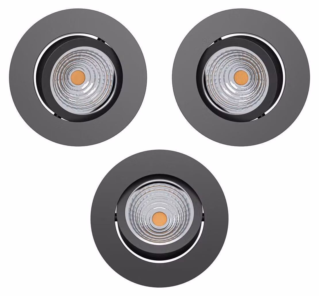 EGLO Set di 3 faretti da incasso Saliceto, con dimmer, faretti a soffitto rotondi in alluminio nero, bianco neutro, diametro 8,8 cm