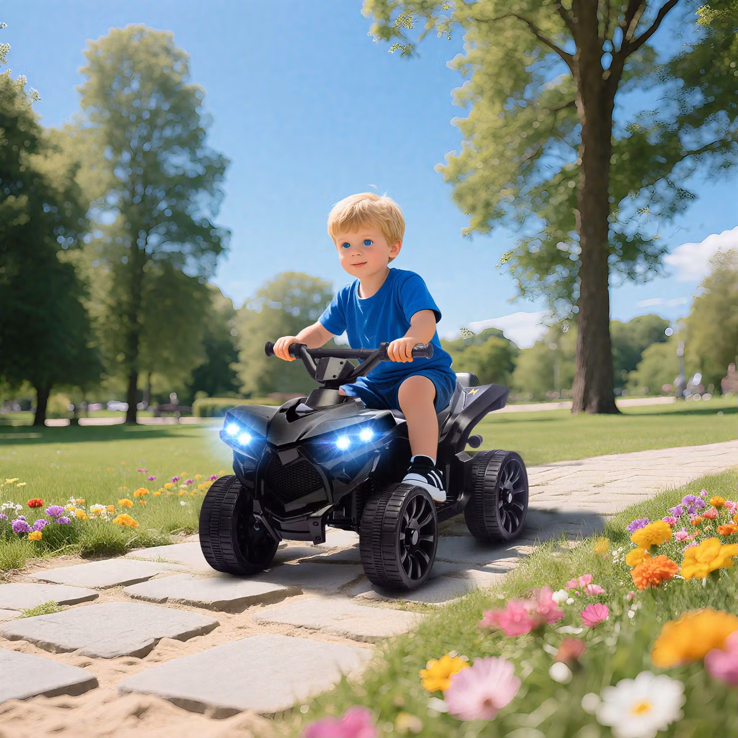 Quad Elettrico per Bambini AIYAPLAY ATV con Batteria Ricaricabile 6V, Fari LED e Musica, Nero – 2