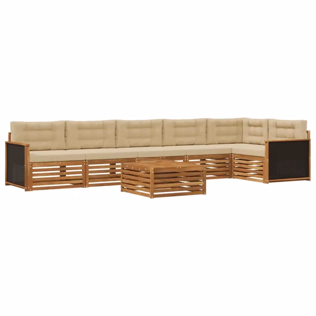 Set di divani da esterno a L con tavolo da caffè vidaXL, 7 pezzi, colore beige e sabbia, in legno di acacia e tessuto resistente ai raggi UV – 2