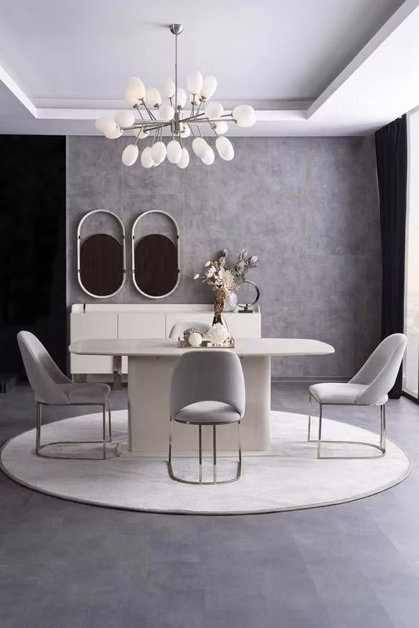 Esszimmer Set Esstisch Polsterstühle Gruppe Sideboard 2x Spiegel Garnitur 8tlg