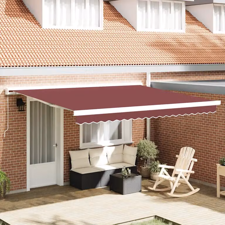 vidaXL Tenda da Sole Retrattile Manuale con Bracci Pieghevoli in Alluminio e Poliestere, Colore Rosso, L: 400 cm, P: 300 cm