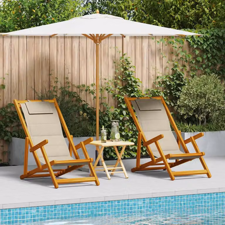 Set di 2 sedie da giardino vidaXL in legno di acacia marrone con cuscini beige e braccioli