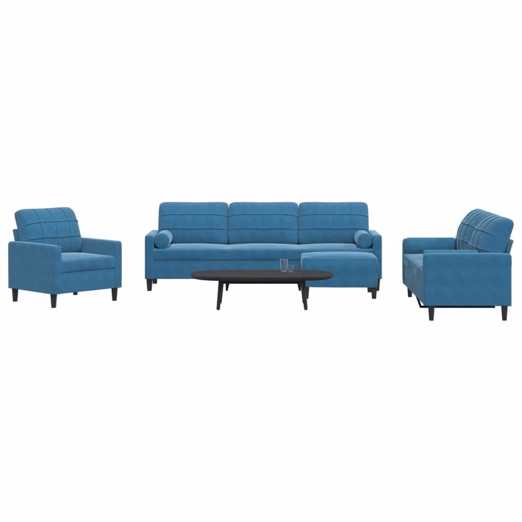 Maison Exclusive - Set divano 4 pezzi con cuscini e cuscini cervicali in velluto blu