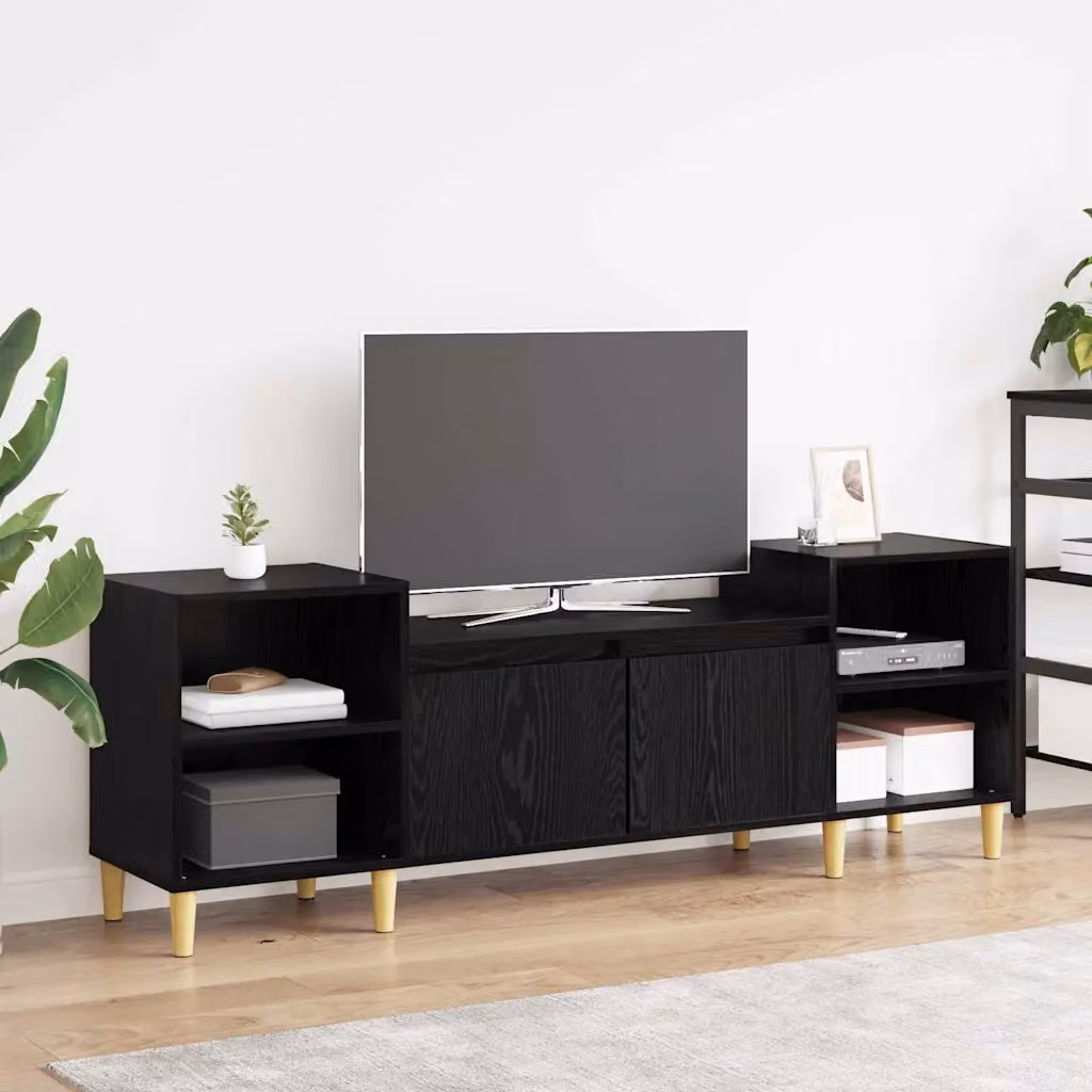 Mobile TV vidaXL in legno ingegnerizzato Rovere Nero, stile rustico, L 160 x P 35 x H 55 cm