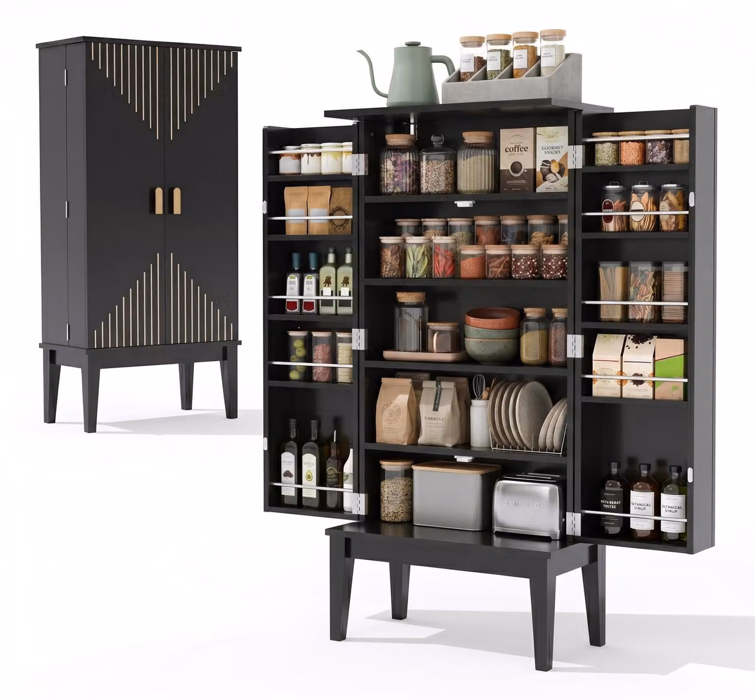 MobileR: Armadietto alto per cucina, armadietto alto da cucina 59 x 30 x 120 cm, nero, MDF