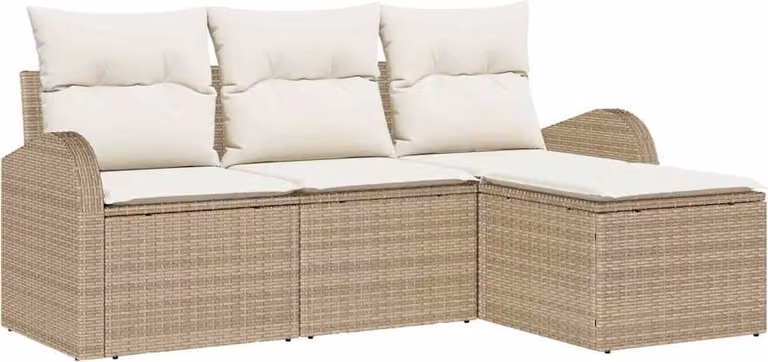 Set di divani con cuscino 4 pcs Beige e Bianco polyrattan