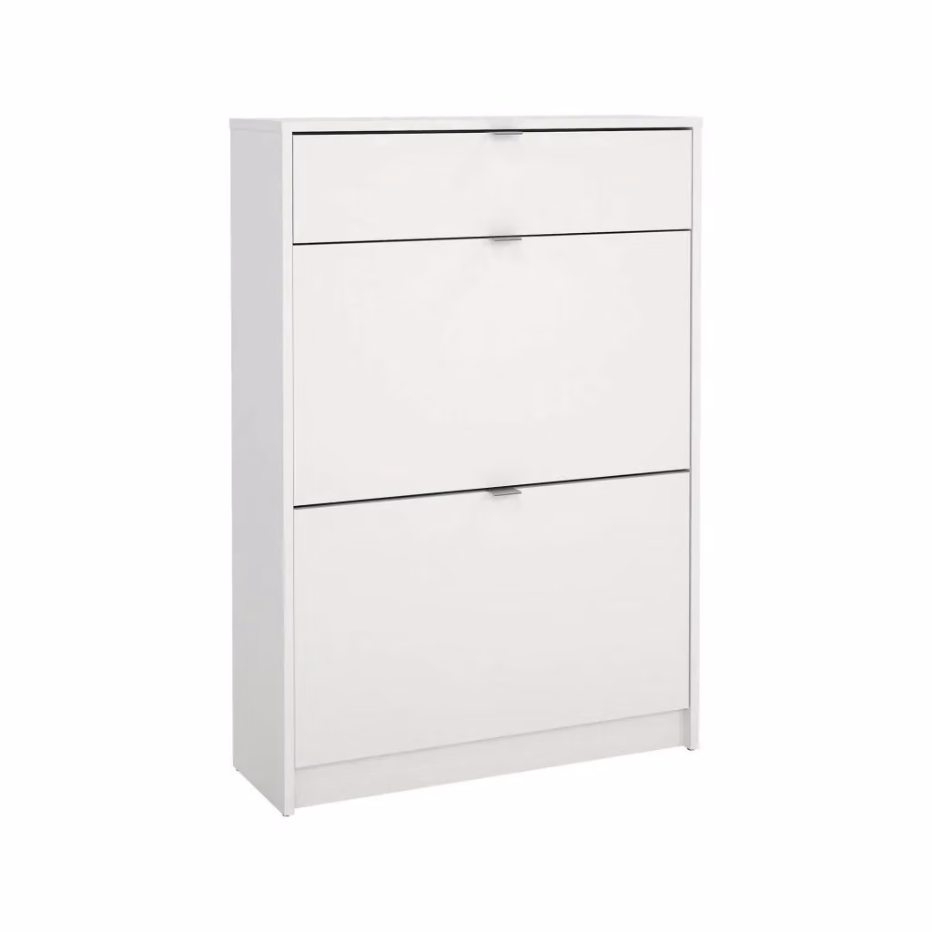 Scarpiera DMORA Theophile Bianca, Mobile porta scarpe moderno con ante e cassetti per ingresso, L: 70,3 cm, P: 24,05 cm, H: 101,25 cm – 2