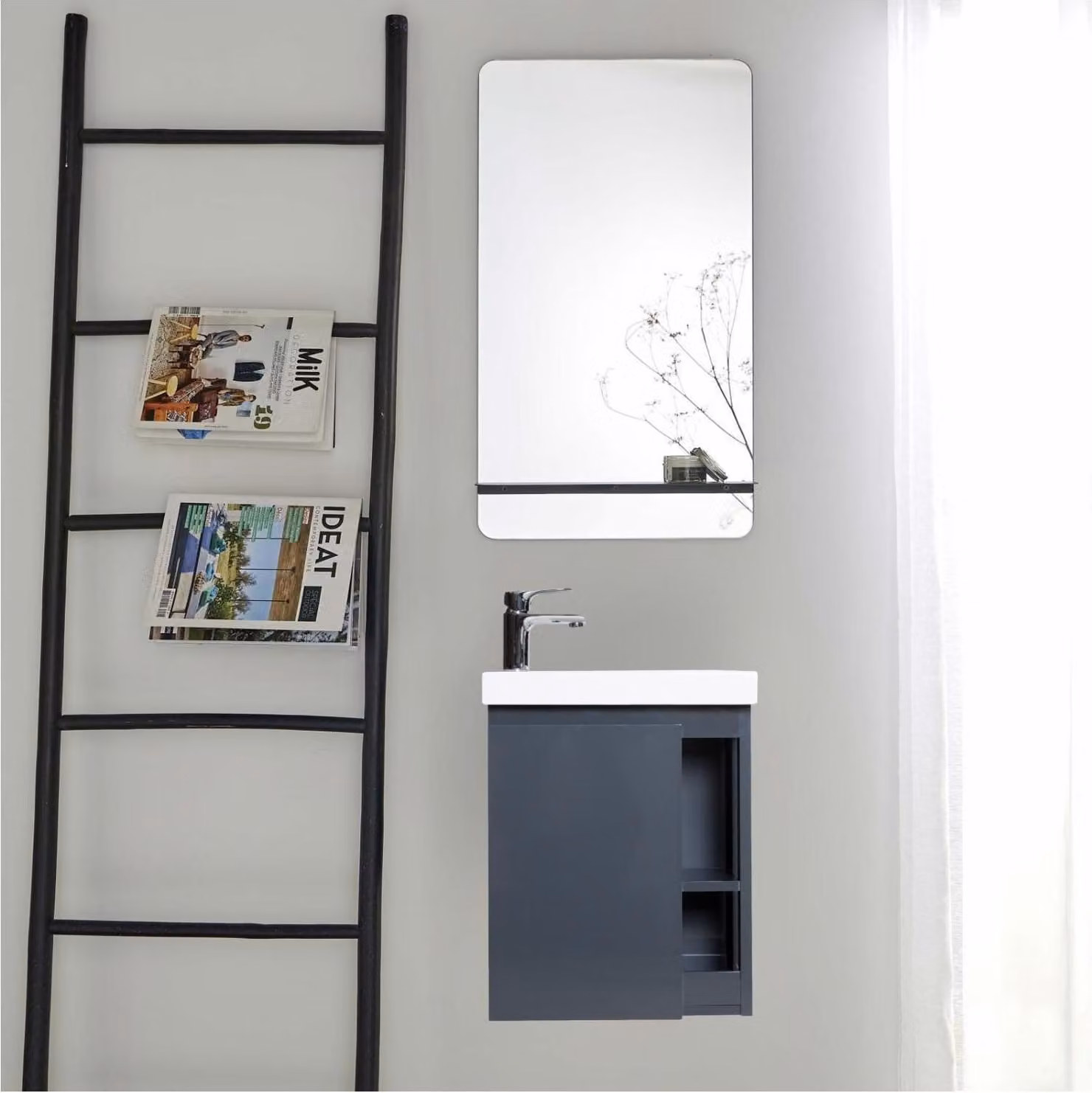 Set lavabo HAMPTON con contenitore laterale e mensola a specchio
