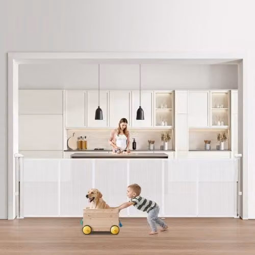 Cancelletto retrattile VEVOR bianco per bambini e animali domestici, estensibile fino a 280 cm, Altezza: 87 cm