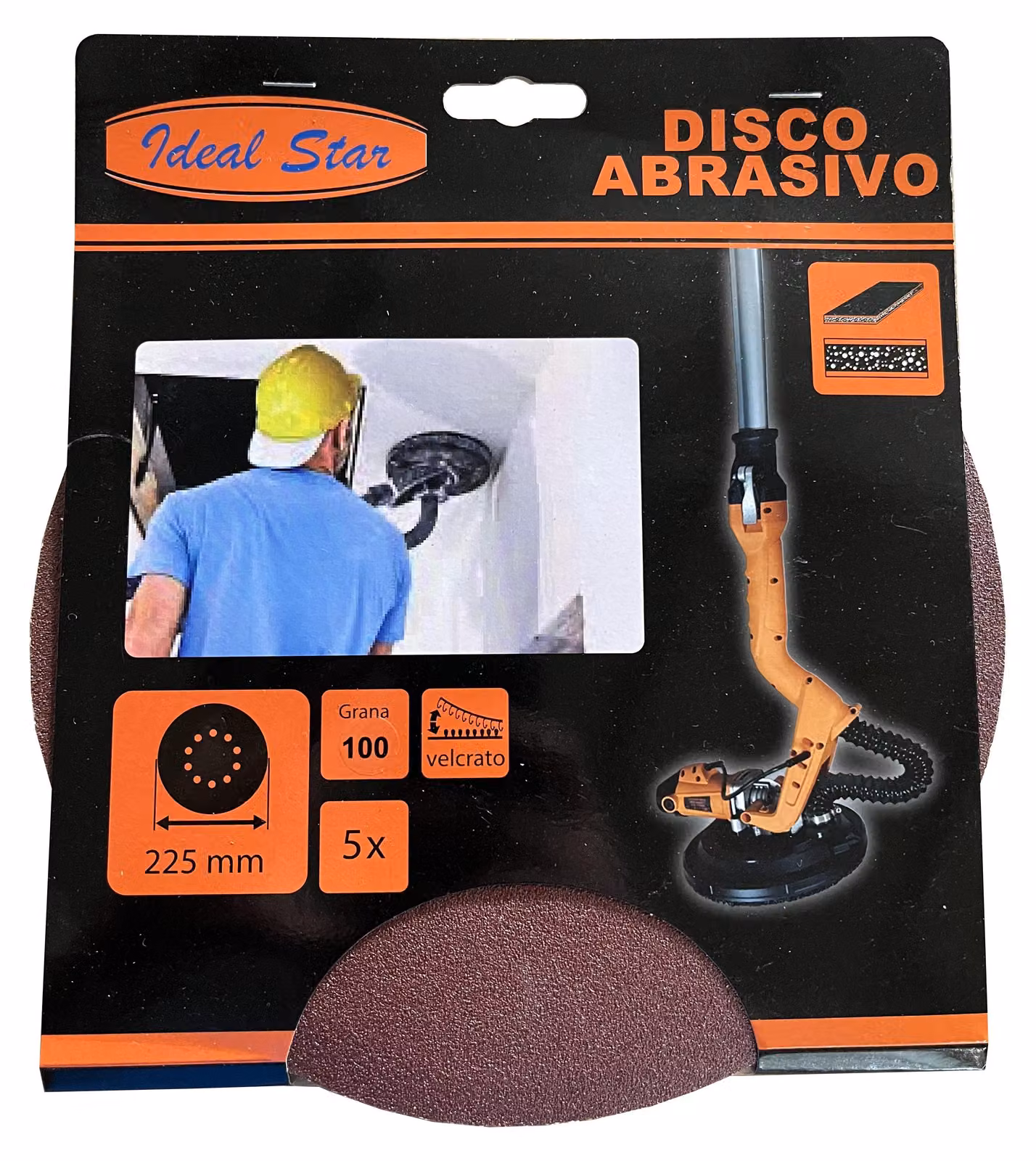 DISCO ABRASIVO VELCRATO PER LEVIGATRICE IDEAL STAR Ø 225 Grana 120 - Confezione 5 pezzi
