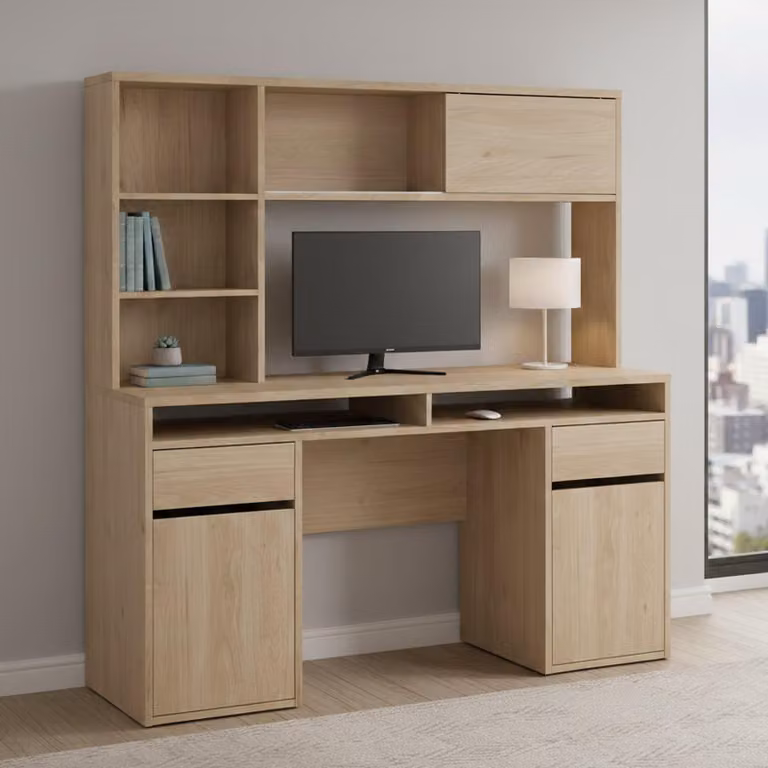 Dmora Scrivania Ambrenti 48.2x149x156.2h cm Marrone Rovere, 2 Ante 2 Cassetti