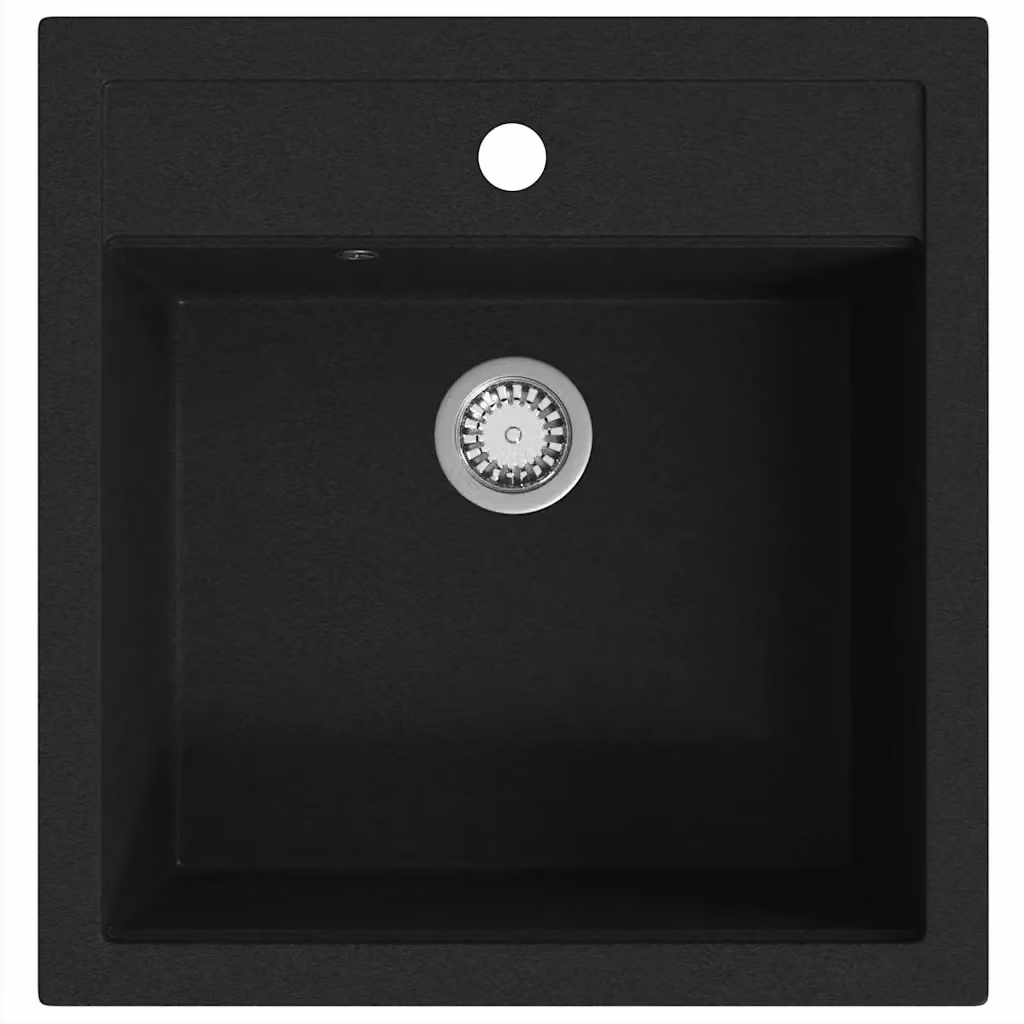 Lavello da cucina in granito vidaXL con vasca singola nero L/P/H: 51,0 x 49,0 x 30,6 cm – 2